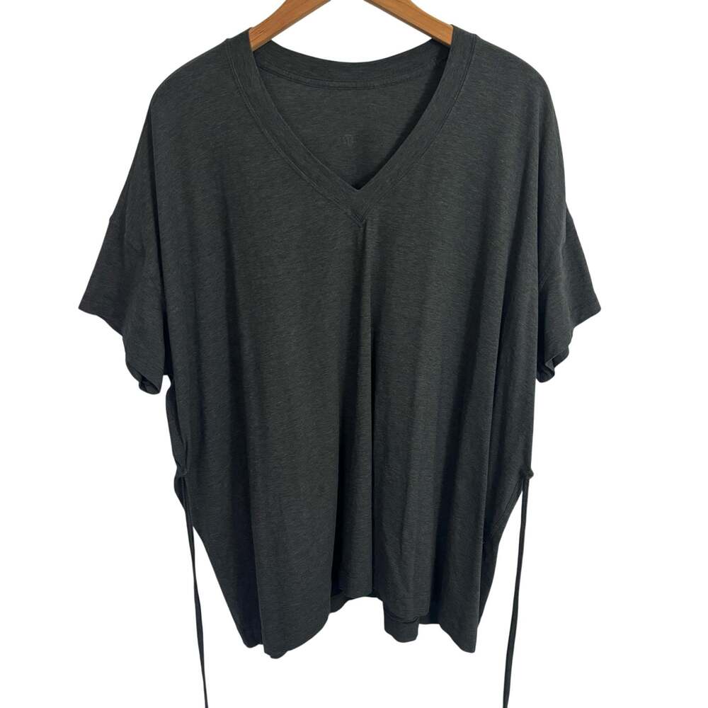 Lululemon Womens Size 8 Gray V Neck Side Tie Short Sleeve Oversized T Shirt
